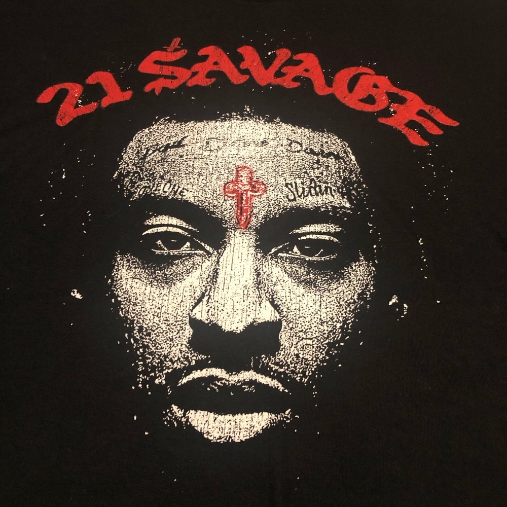 21 Savage Mens Double-Sided Graphic T-Shirt Black Crew Neck Sz 3XL Cotton De11